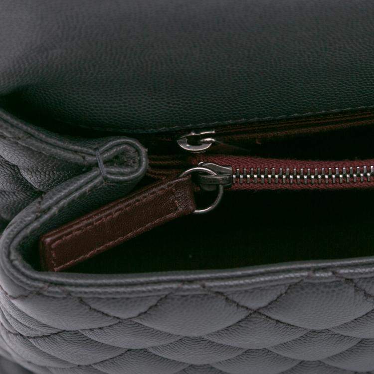 Pre Owned Chanel Grey Large Quilted Caviar Coco Top Handle Bag
