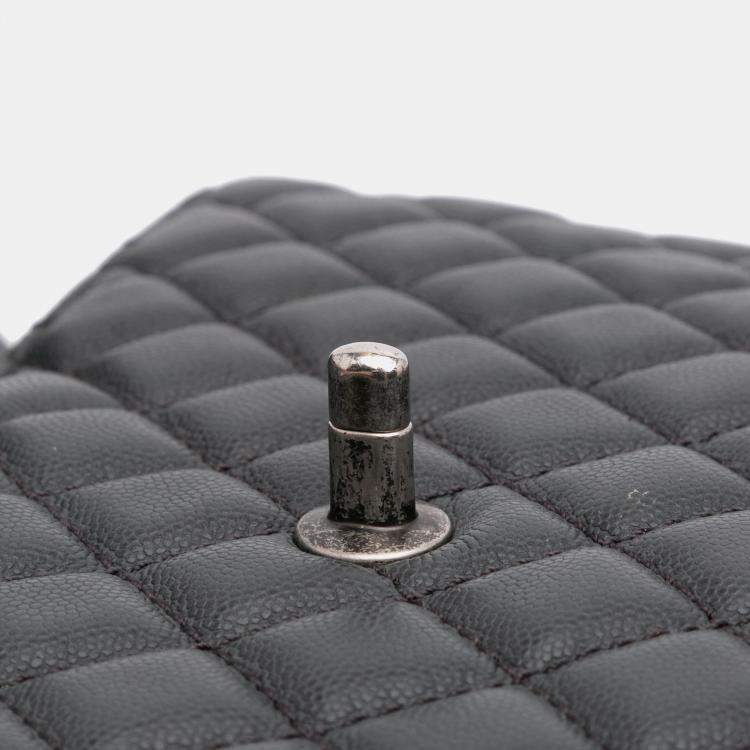 Pre Owned Chanel Grey Large Quilted Caviar Coco Top Handle Bag