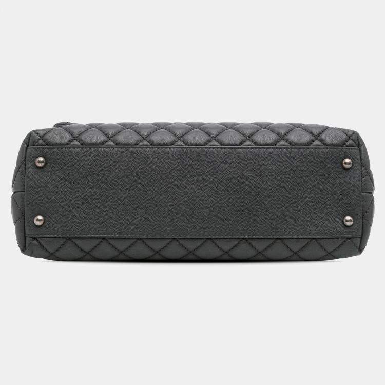 Pre Owned Chanel Grey Large Quilted Caviar Coco Top Handle Bag