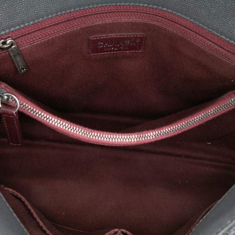 Pre Owned Chanel Grey Large Quilted Caviar Coco Top Handle Bag