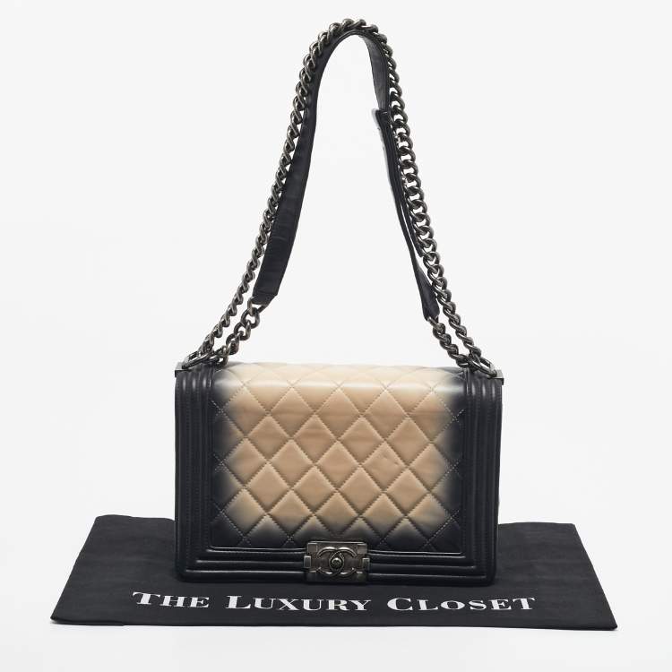 Pre Owned Chanel Black/Beige Quilted Leather New Medium Boy Flap Bag
