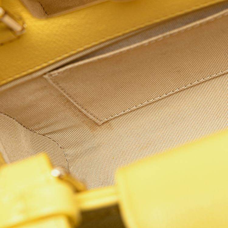 Pre Owned Chanel Yellow Mini Calfskin Label Click Shopping Tote