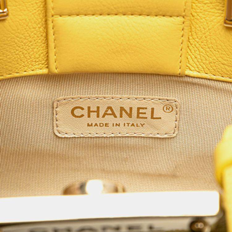 Pre Owned Chanel Yellow Mini Calfskin Label Click Shopping Tote