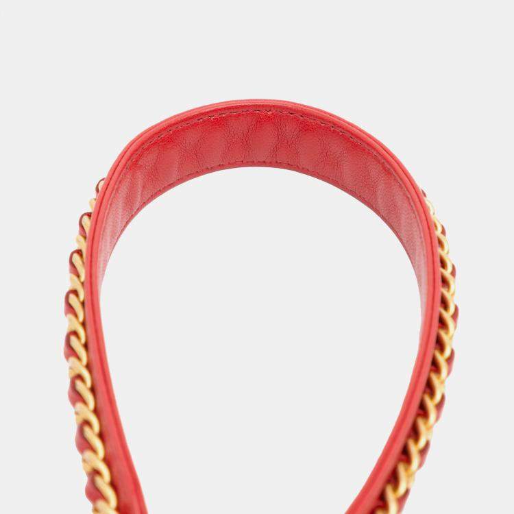 Pre Owned Chanel Red Quilted Lambskin 19 Wallet on Chain