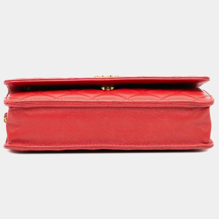 Pre Owned Chanel Red Quilted Lambskin 19 Wallet on Chain