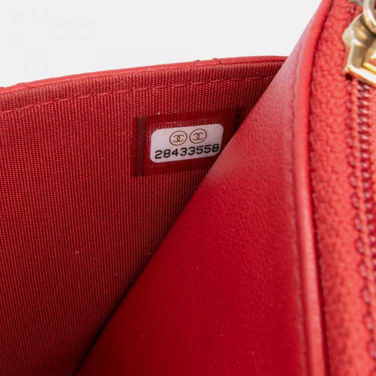 Pre Owned Chanel Red Quilted Lambskin 19 Wallet on Chain