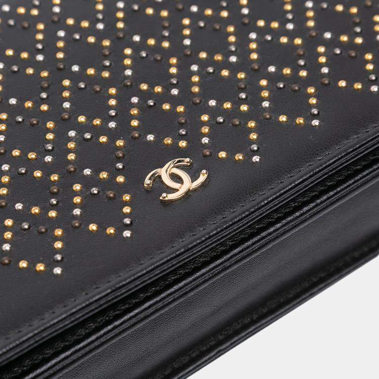 Pre Owned Chanel Black CC Studded Lambskin Wallet on Chain