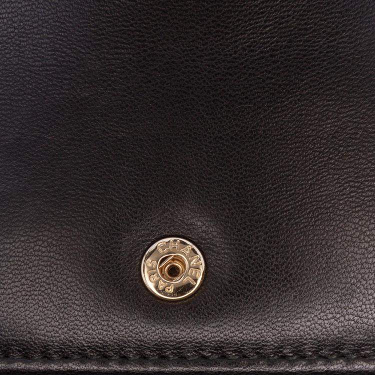 Pre Owned Chanel Black CC Studded Lambskin Wallet on Chain