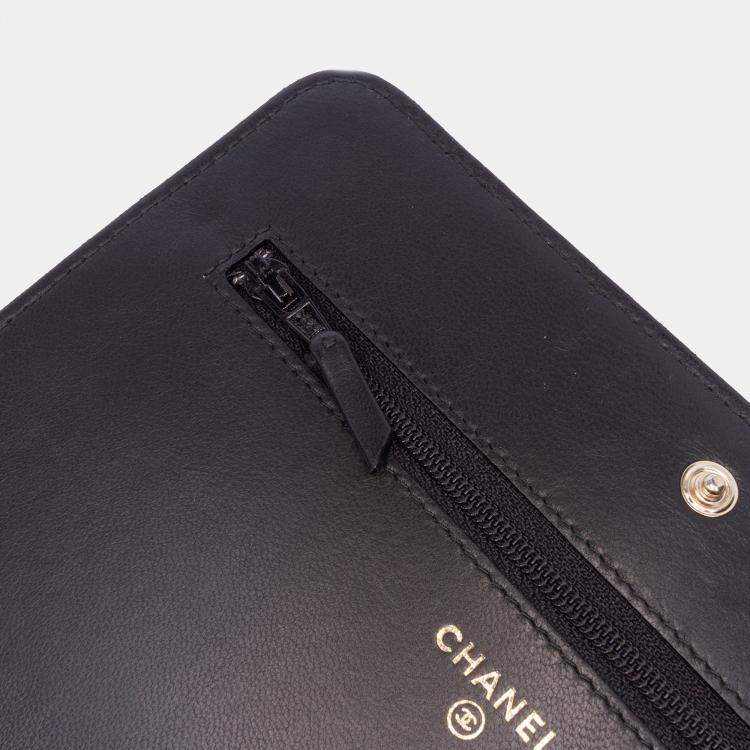 Pre Owned Chanel Black CC Studded Lambskin Wallet on Chain