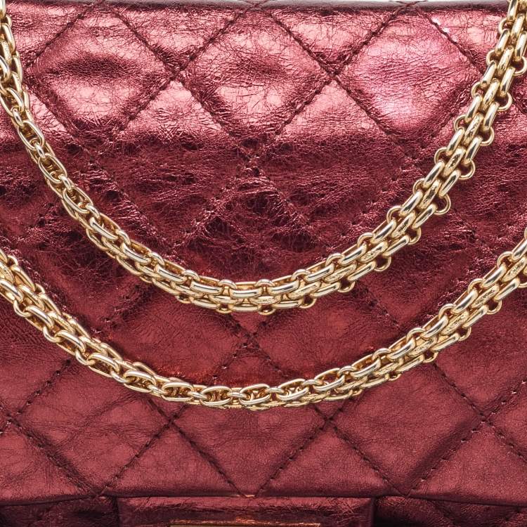 Pre Owned Chanel Metallic Burgundy Quilted Leather Classic 227 Reissue 2.55 Flap Bag