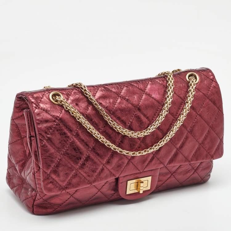 Pre Owned Chanel Metallic Burgundy Quilted Leather Classic 227 Reissue 2.55 Flap Bag
