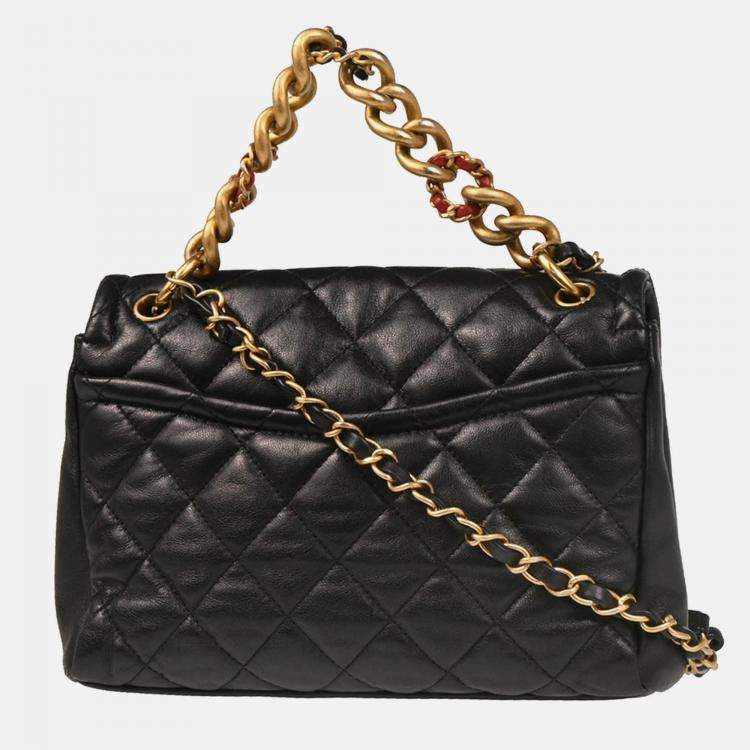 Pre Owned Chanel 2way Black Lambskin Handbag