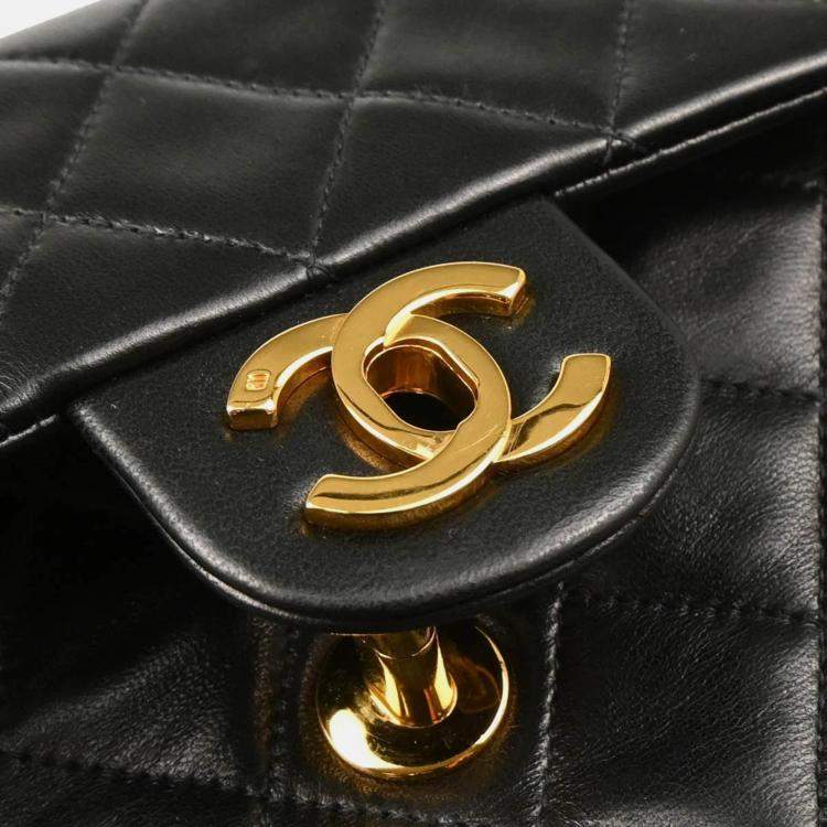 Pre Owned Chanel Mini Classic Square Flap Black Lambskin Shoulder Bag