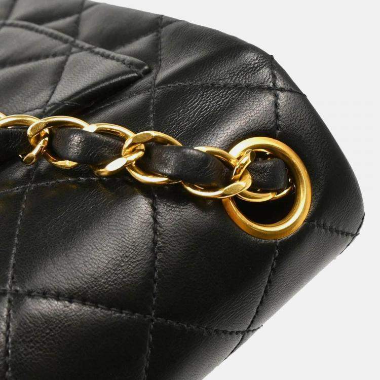 Pre Owned Chanel Mini Classic Square Flap Black Lambskin Shoulder Bag