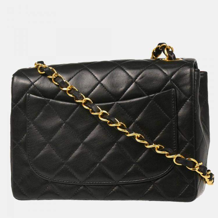 Pre Owned Chanel Mini Classic Square Flap Black Lambskin Shoulder Bag
