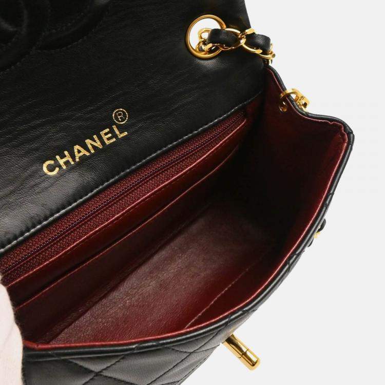 Pre Owned Chanel Mini Classic Square Flap Black Lambskin Shoulder Bag