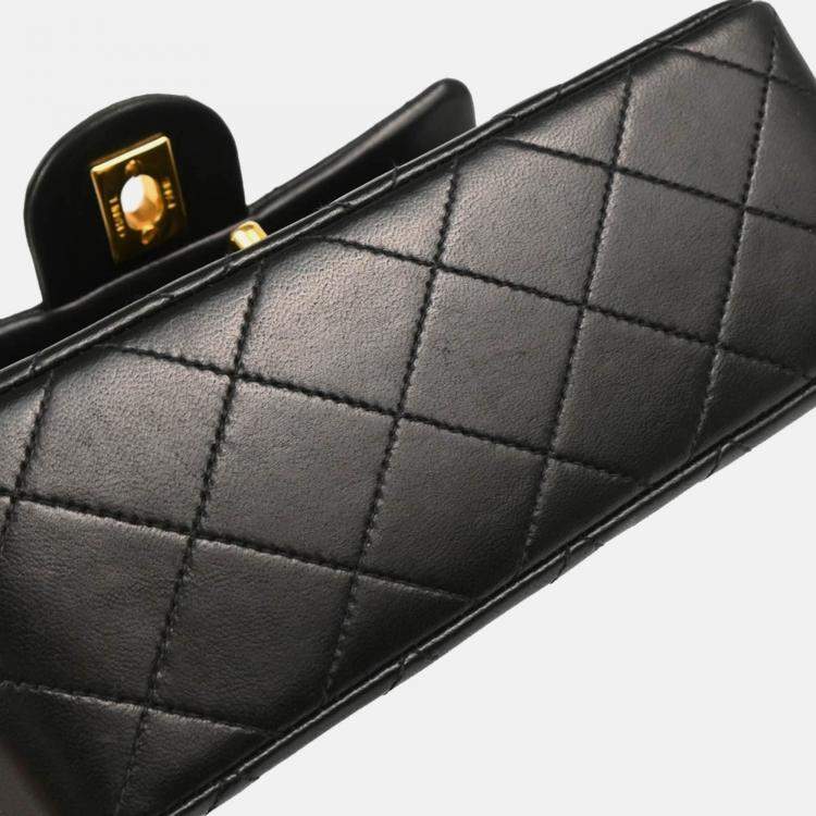 Pre Owned Chanel Mini Classic Square Flap Black Lambskin Shoulder Bag