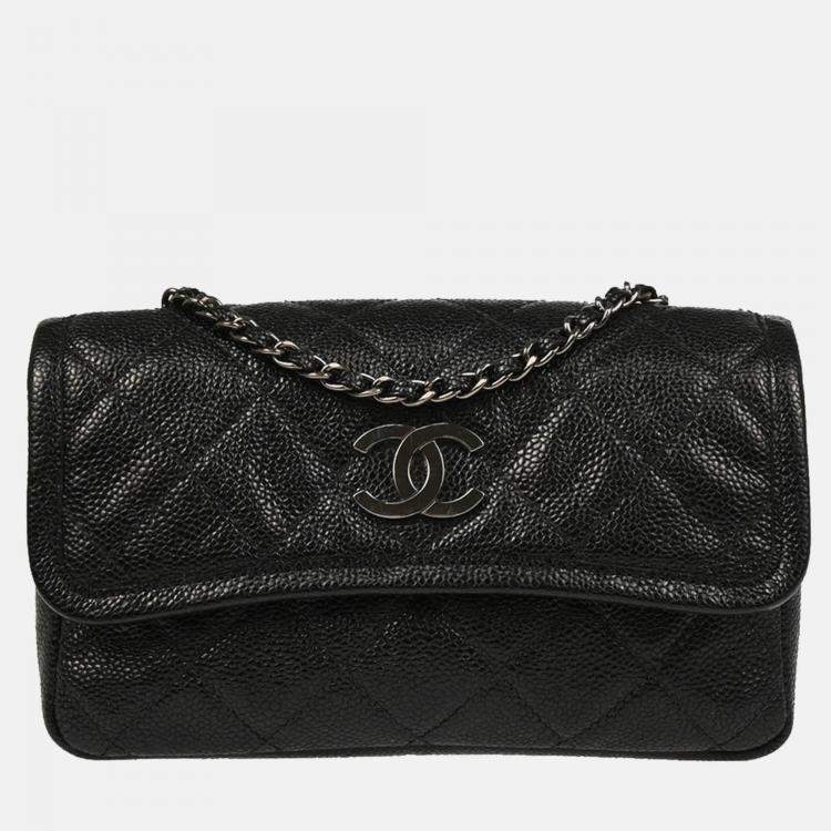 Pre Owned Chanel Shoulder Bag Black Calfskin Shoulder Bag
