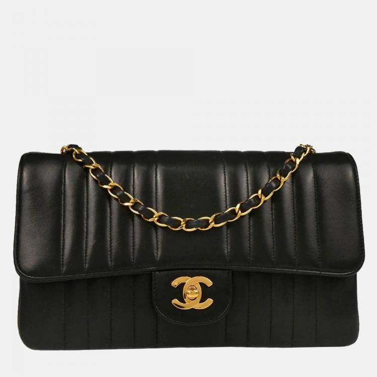 Pre Owned Chanel Mademoiselle Single Flap Black Lambskin Shoulder Bag