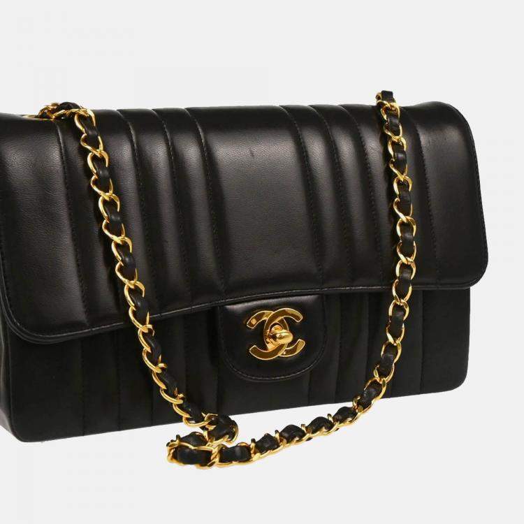 Pre Owned Chanel Mademoiselle Single Flap Black Lambskin Shoulder Bag