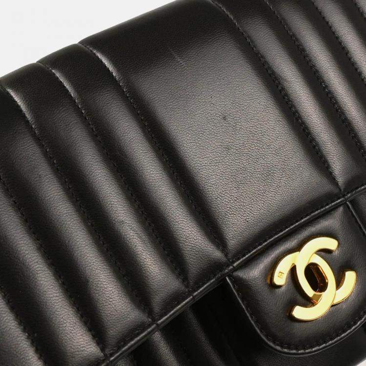 Pre Owned Chanel Mademoiselle Single Flap Black Lambskin Shoulder Bag