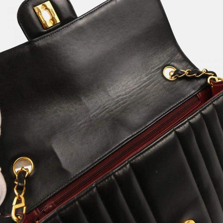Pre Owned Chanel Mademoiselle Single Flap Black Lambskin Shoulder Bag