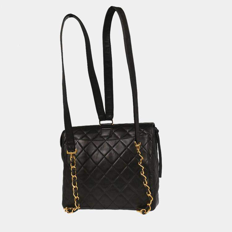 Pre Owned Chanel Black Lambskin Backpack