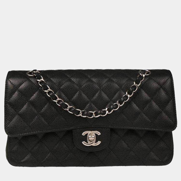 Pre Owned Chanel Classic Double Flap Medium  Black Calfskin Shoulder Bag