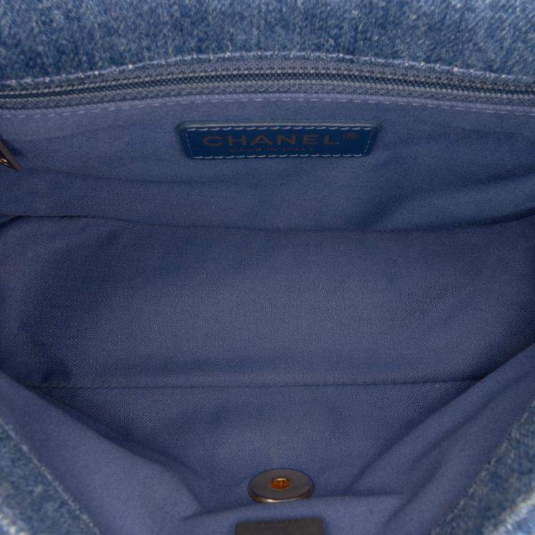 Pre Owned Chanel Blue Mini Rectangular Quilted Denim Mood Flap