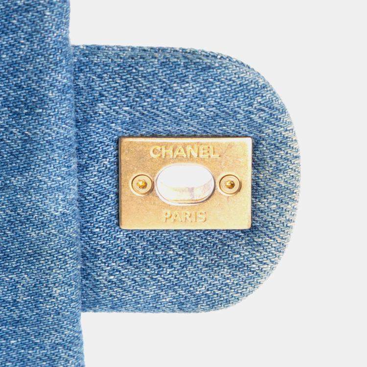 Pre Owned Chanel Blue Mini Rectangular Quilted Denim Mood Flap
