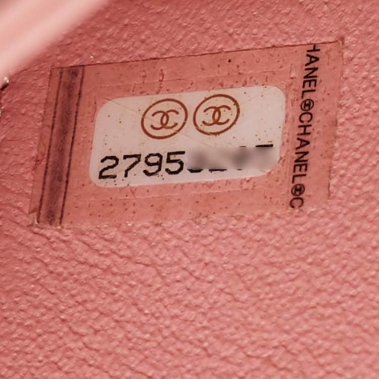 Pre Owned Chanel Pink Quilted Tweed and Leather Small CC Filigree Vanity Case Bag