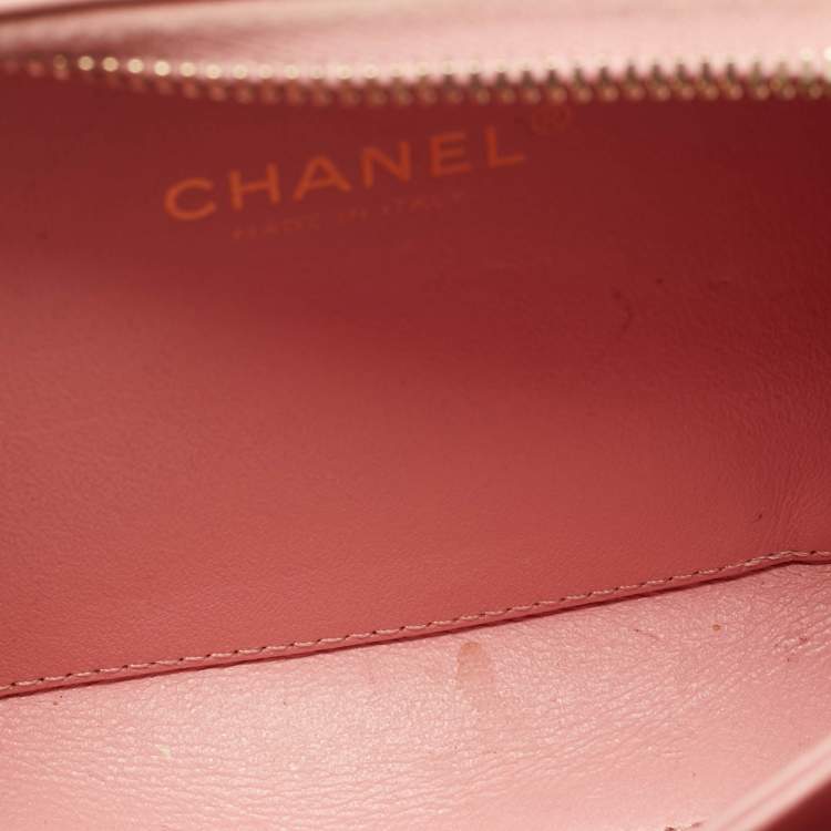 Pre Owned Chanel Pink Quilted Tweed and Leather Small CC Filigree Vanity Case Bag