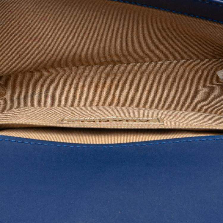 Pre Owned Chanel Blue Small Woven Lambskin Chateau Boy Flap