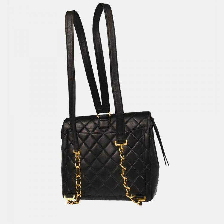 Pre Owned Chanel CC Black Lambskin Backpack