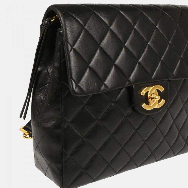 Pre Owned Chanel CC Black Lambskin Backpack