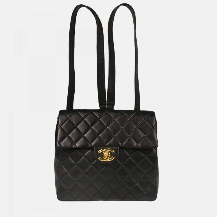Pre Owned Chanel CC Black Lambskin Backpack