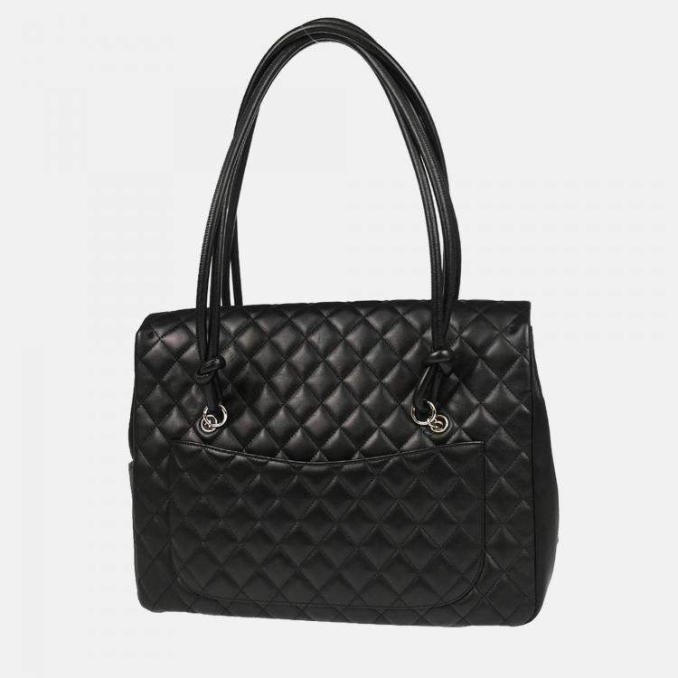 Pre Owned Chanel Cambon Ligne Black Calfskin Tote Handbag
