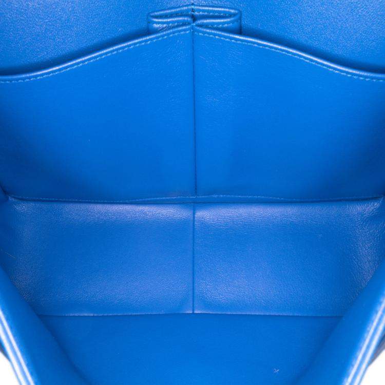 Pre Owned Chanel Classic Jumbo Double Flap Blue Lambskin Leather Shoulder Bag