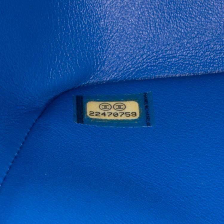 Pre Owned Chanel Classic Jumbo Double Flap Blue Lambskin Leather Shoulder Bag