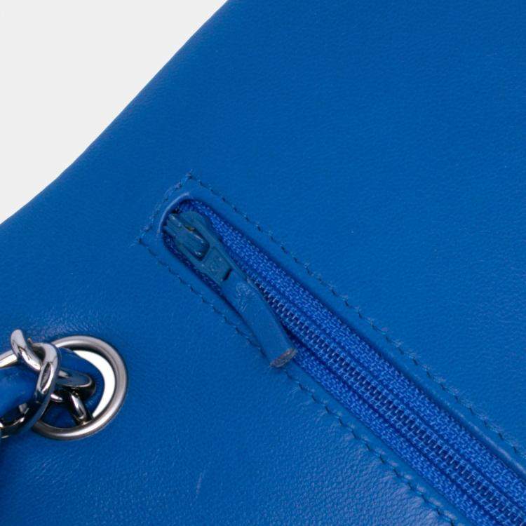 Pre Owned Chanel Classic Jumbo Double Flap Blue Lambskin Leather Shoulder Bag