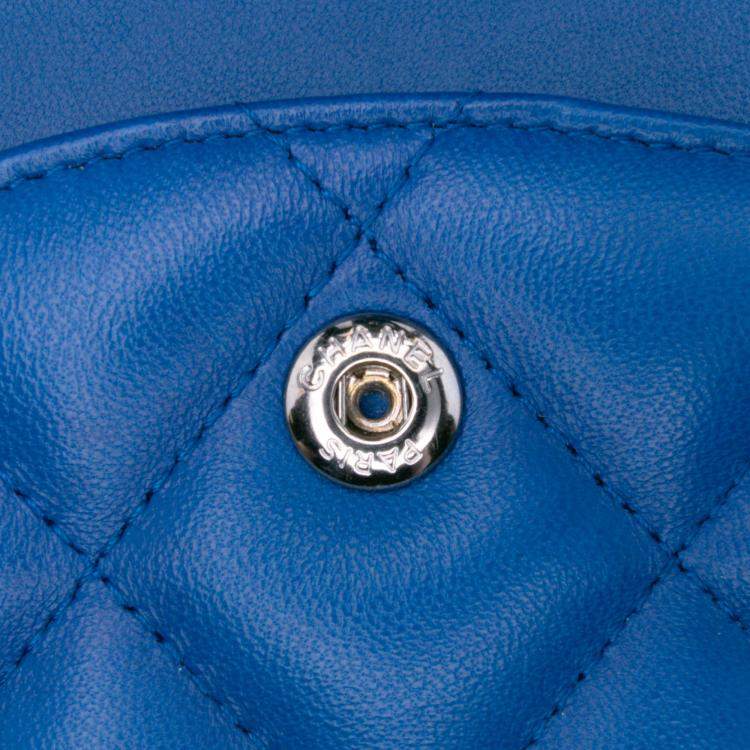Pre Owned Chanel Classic Jumbo Double Flap Blue Lambskin Leather Shoulder Bag