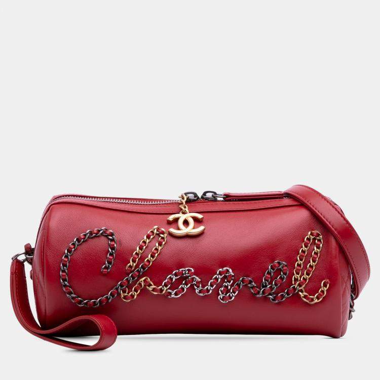 Pre Owned Chanel 20s Bowling Red Calfskin Leather Shoulder Bag