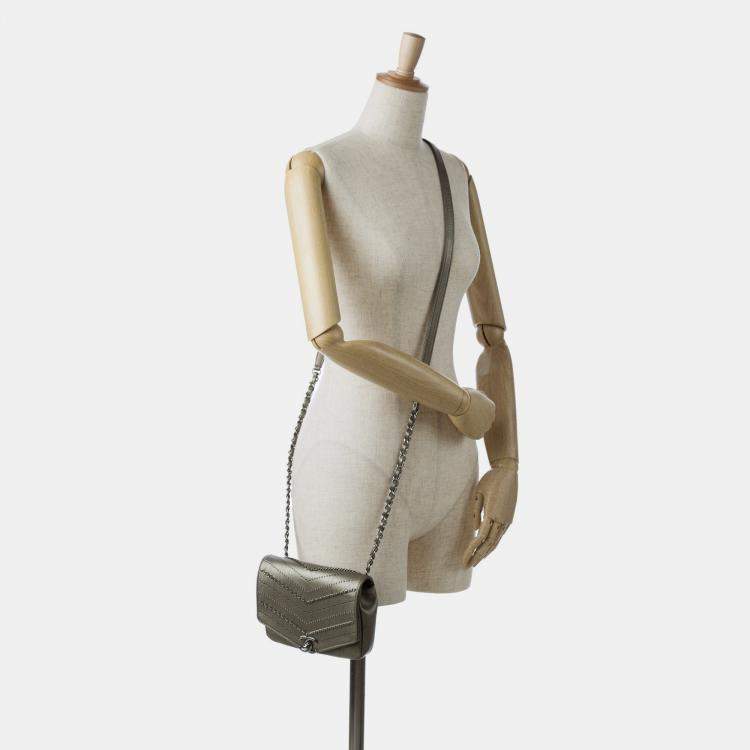 Pre Owned Chanel Chevron Square Envelop Flap Gray Embellished Calfskin Leather Shoulder Bag