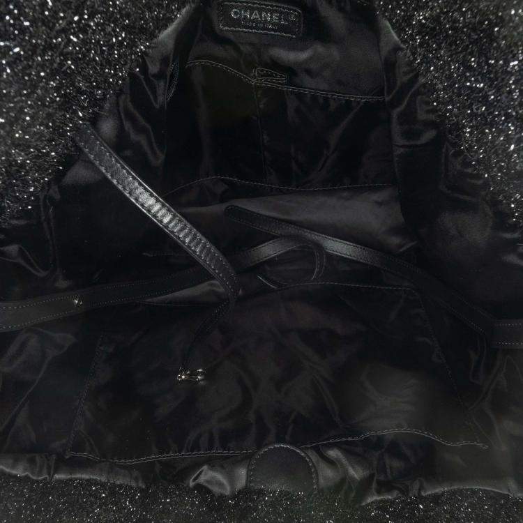 Pre Owned Chanel Pluto Glitter Large Black Quilted Knit Satchel Bag