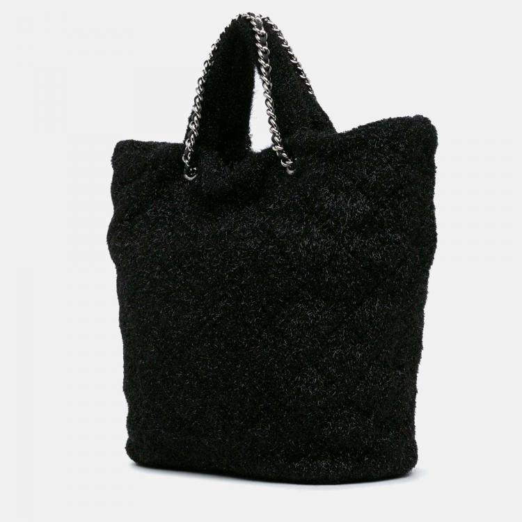 Pre Owned Chanel Pluto Glitter Large Black Quilted Knit Satchel Bag