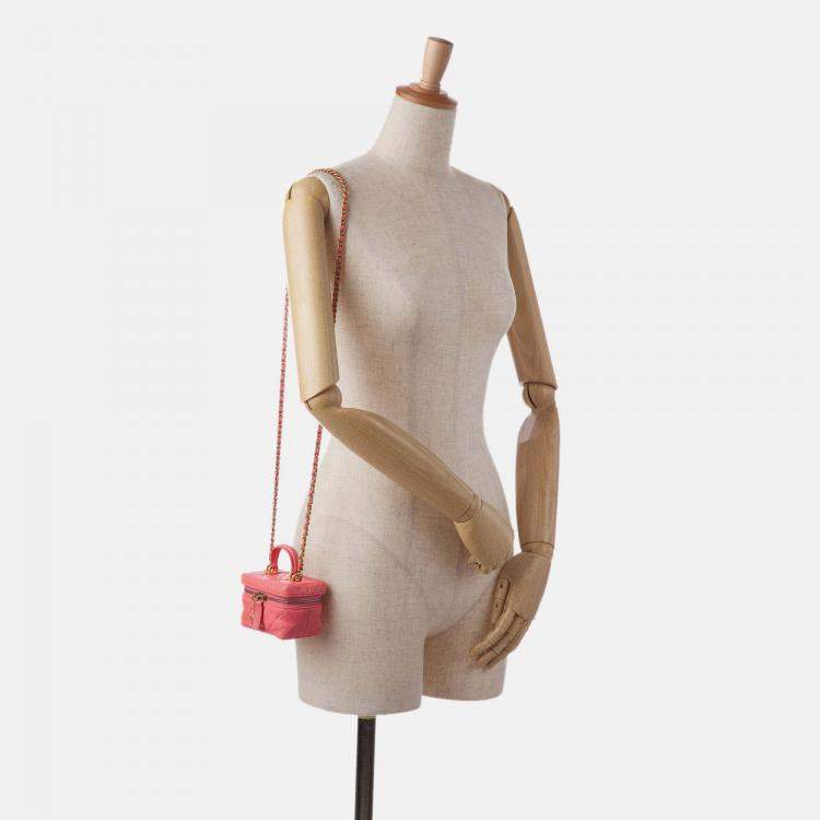 Pre Owned Chanel Vanity Micro Pink Caviar Chain Crossbody Bag