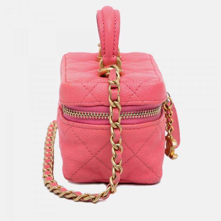 Pre Owned Chanel Vanity Micro Pink Caviar Chain Crossbody Bag