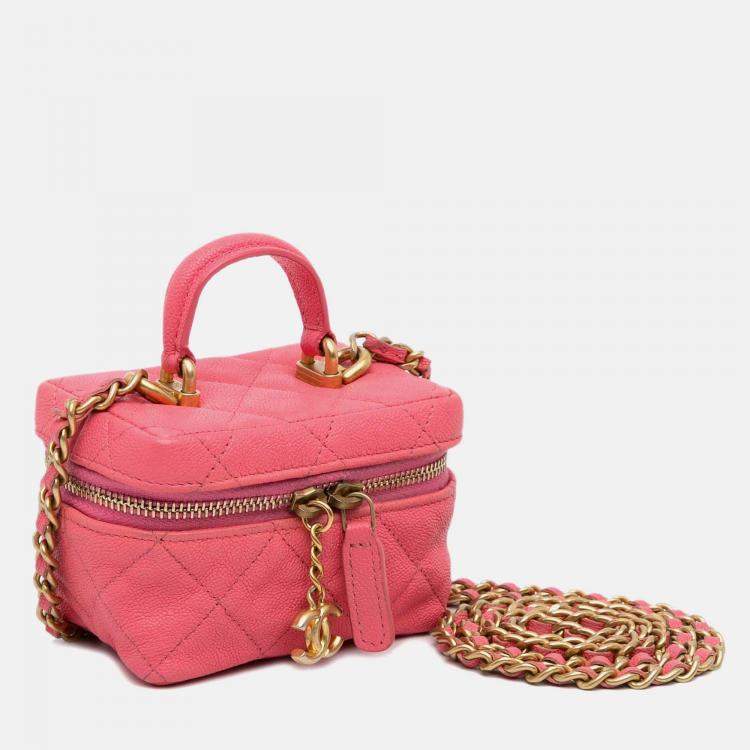 Pre Owned Chanel Vanity Micro Pink Caviar Chain Crossbody Bag