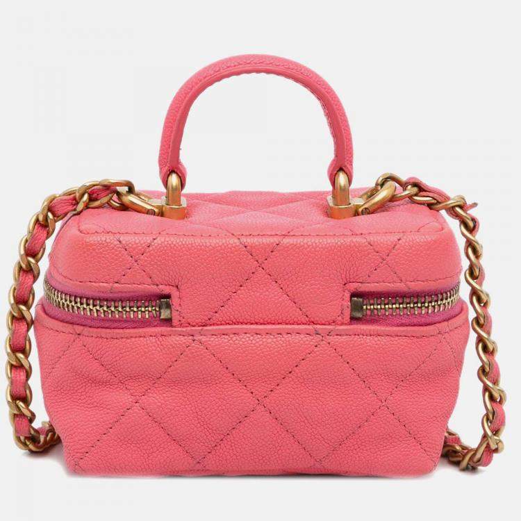 Pre Owned Chanel Vanity Micro Pink Caviar Chain Crossbody Bag