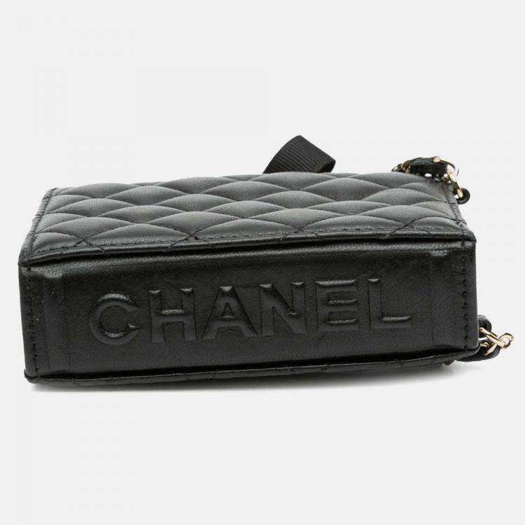 Pre Owned Chanel Book Card Holder Chain Quilted Black Lambskin Shoulder Bag